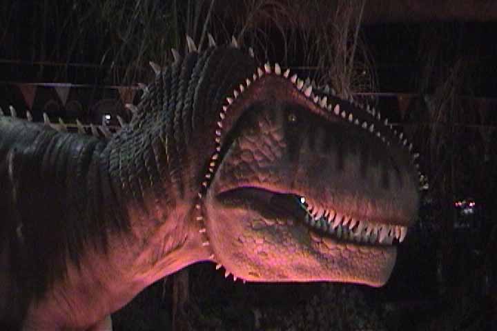 A dinosaur haunts the pumpkin patch next door to the haunted maze. Copyright 2008 Steve Biodrowski