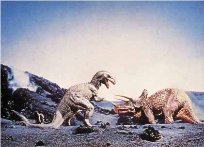 Ray Harryhausen's stop-motion dinosaurs battle it out.