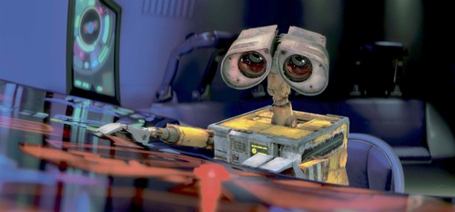 Wall-E frantically pushes buttons in an escape pod.