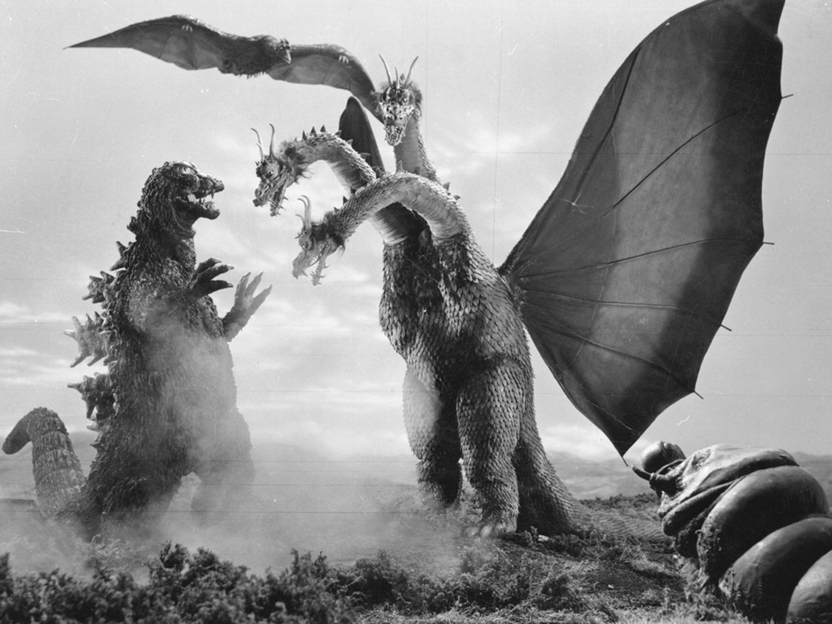 Godzilla, Rodan, and Mothra defeat King Ghidorah.