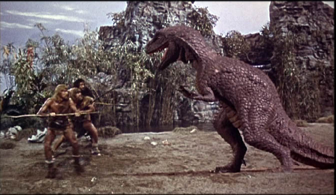 Cavemen battle an allosaurus in ONE MILLION YEARS, B.C.