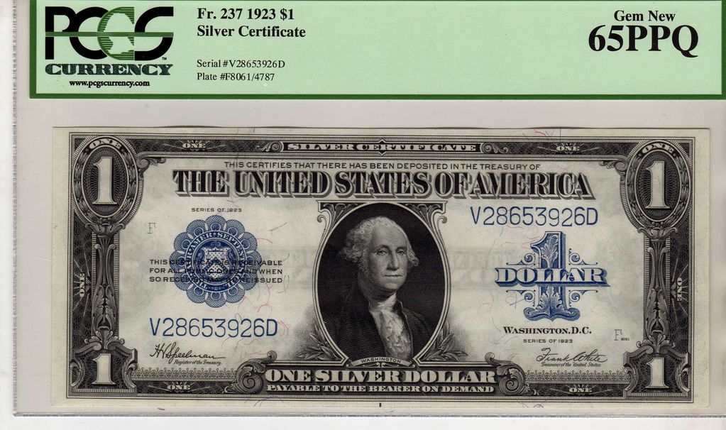 Fr.237 $1 1923 Silver Certificate PCGS GEM New 65 PPQ Two of Two 